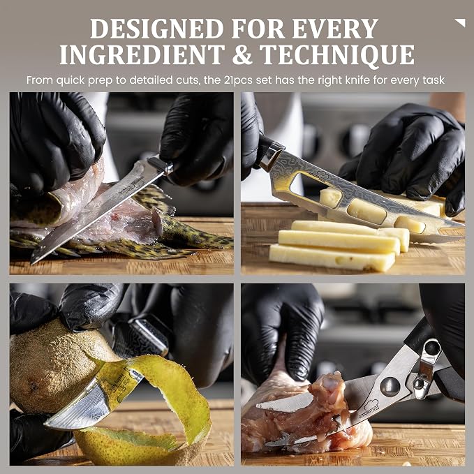 22 Pieces Knife Block Set with Built-in Sharpener | Built-in Sharpener Block, Dishwasher Safe, High Carbon German Stainless Steel, Laser-engrave, Kitchen Weddings Birthdays Gift