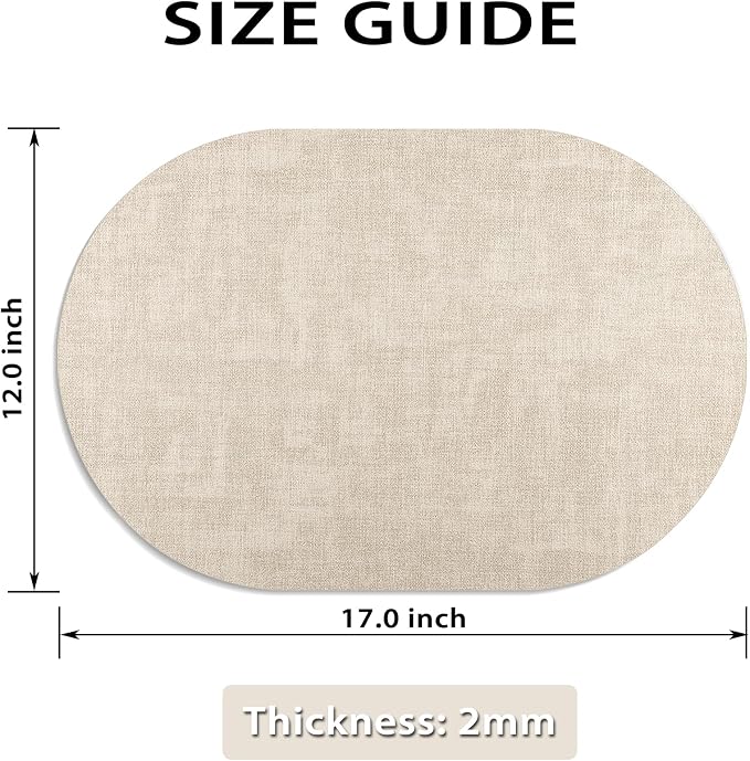 Placemats for Dining Table Set of 4 Non-Slip, Heat Resistant Oval Leather Placemat Double Layer, Waterproof Table Mats Easy to Clean for Kitchen Dining Room Coffee Office Table, Beige