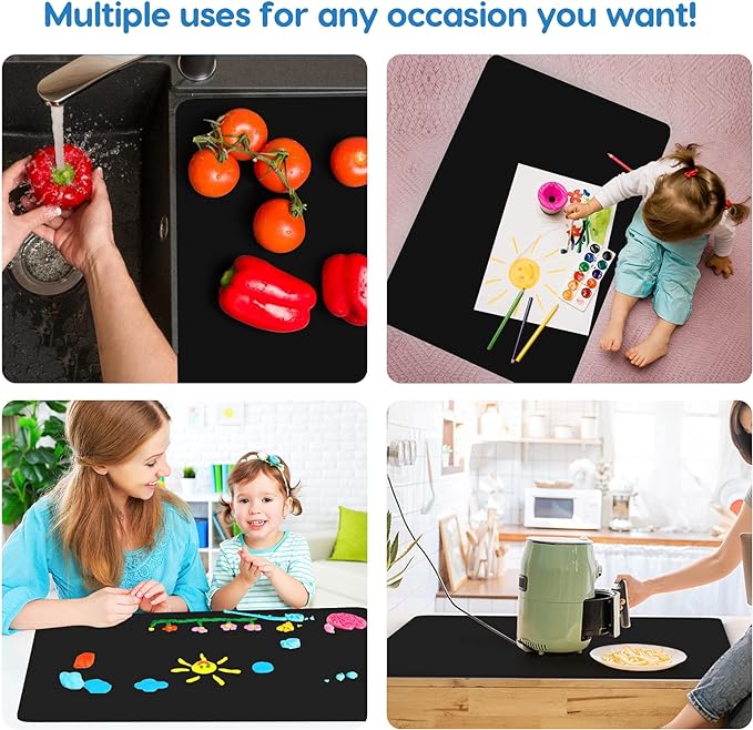 Extra Large Silicone Mat 35.3"x23.5"x0.08", Multipurpose Silicone Mat Thick Heat Resistant Mat Shipped Rolled Up Kitchen Counter Mat Waterproof Nonslip Silicone Mats for Kitchen Counter Black | Extra Large, Heat Resistant, Waterproof, Nonslip, Multipur...