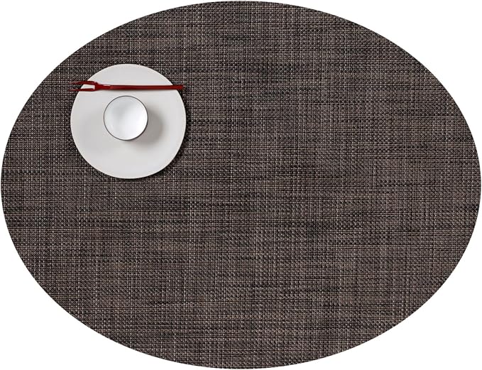 Chilewich Mini Basketweave Placemats, Woven Oval Placemats Set of 4 | Reusable, Stain-Resistant, Indoor/Outdoor Tabletop Protection, Dark Walnut, 14" x 19.25"