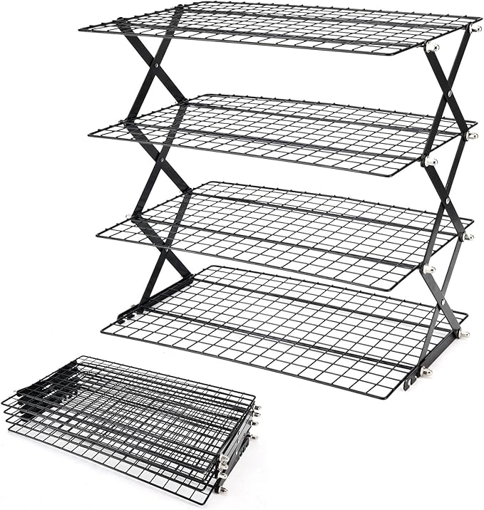 2/3/4-Tier Collapsible Cooling Rack for Baking,Folding Cooling Grid,Adjustable Stackable Roasting Cooking Drying Wire Cooling Rack for Cookies Baking