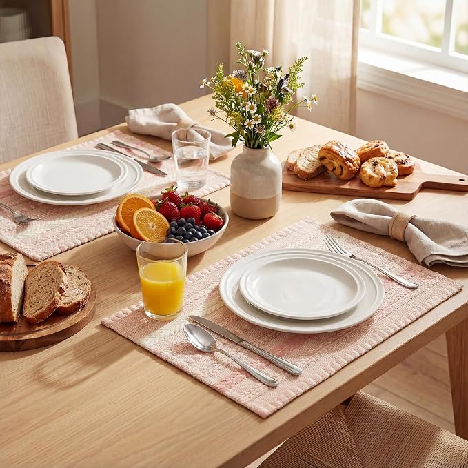 Artoid Mode Pink Farmhouse Woven Braided Stripe Placemats Set of 6,12x18 Inch Seasonal Holiday Table Mats Party Kitchen Dining Decoration