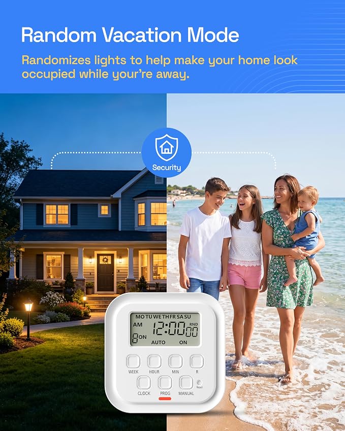 HBN Outlet Timer Indoor Plug in Timers for Light Lamps Fan, Digital Timer | for Electrical 3-Prong Dual Outlet, 7 Day 8 ON/OFF Programmable Timer Outlets for Kitchen, Home, Vacation Mode,15A/1875W