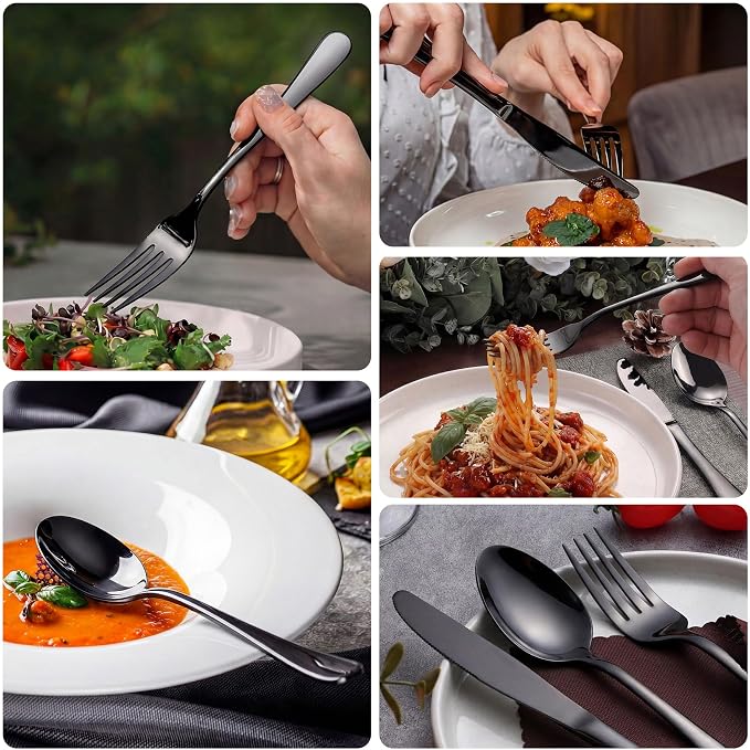 LIANYU 20 Piece Black Silverware Set, Stainless Steel Flatware Cutlery Set | Service for 4, Mirror Finish, Dishwasher Safe