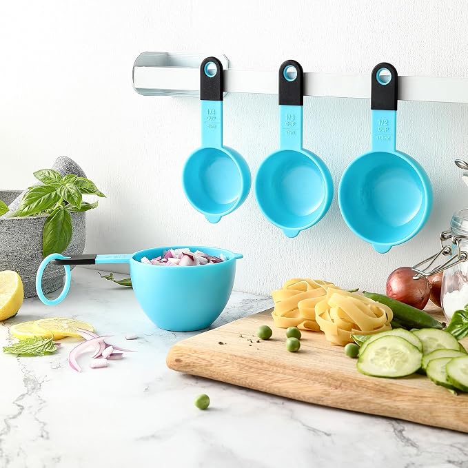 Spring Chef Magnetic Measuring Cups and Spoons Set of 9 - Aqua Sky | for Dry & Liquid Ingredients - Food Safe & BPA Free - Nesting Design - Dishwasher Safe