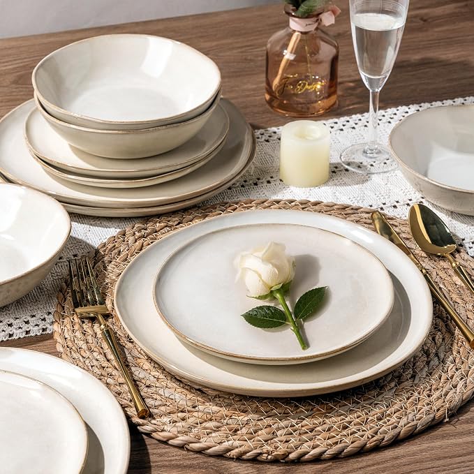 AmorArc Ceramic Dinnerware Sets for 8, 24Pcs Plates and Bowls Sets Dishes | Stoneware Handmade Reactive Glaze Dinner Set, Highly Scratch Resistant | Dishwasher & Microwave Safe Dishware