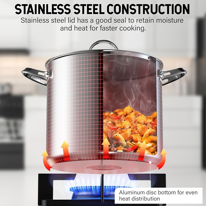 Cooks Standard Large Stainless Steel Cooking Pot - Heavy Duty Handles | 12 Quart Stainless Steel Stock Pot with Lid, Deep Big Cookware for Seafood Boils, Corn, Stews, and Large Family Gatherings