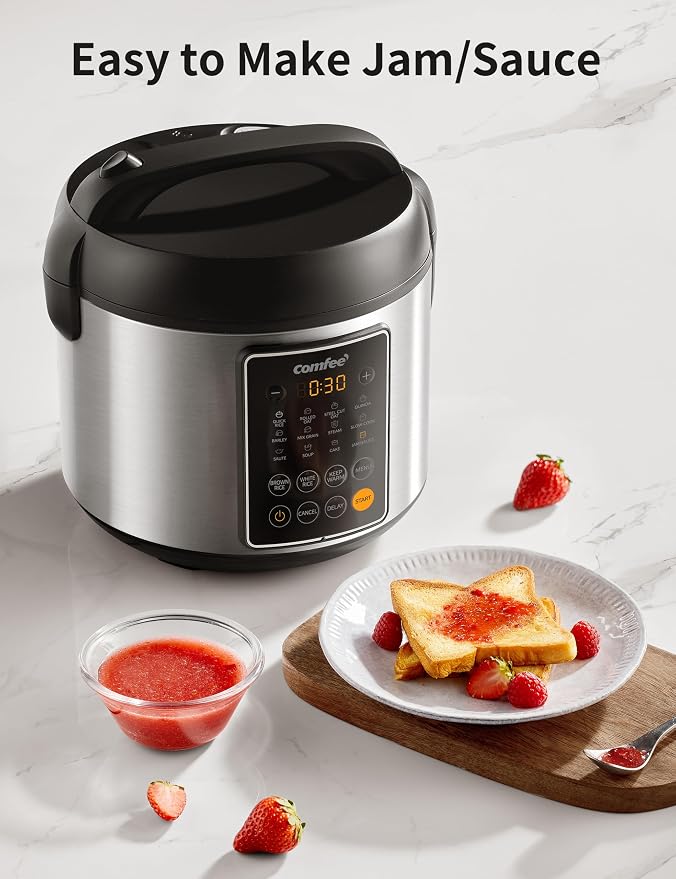 COMFEE' 14-in-1 Rice Cooker, Stainless Steel, 10-Cups Uncooked Rice