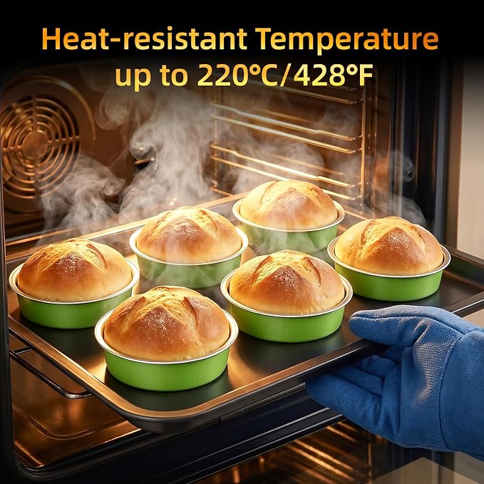 Beasea Mini Tart Pans with Lids 120 Pack, 7.3oz 4 Inch Matcha Green Disposable Aluminum Foil Baking Cups Pie Tart Tins Individual Dessert Mini Cake Containers Oven Dishes for Cheesecake Muffin