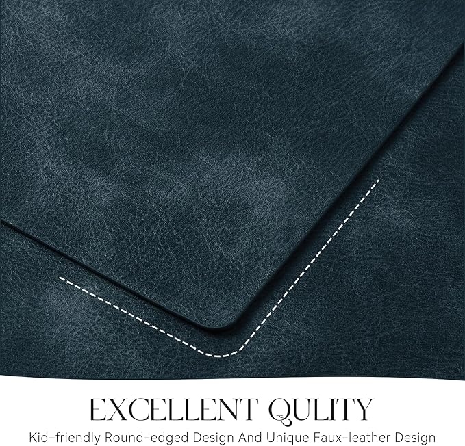 MOSAYT Vinyl Placemats Set of 12-12 X 17 Inch - Faux Leather 100% Waterproof Oil-Proof Wipeable PU Place Mats, Heat Resistant Reversible Table Mats for Kitchen, Dining, Outdoor, Navy Blue