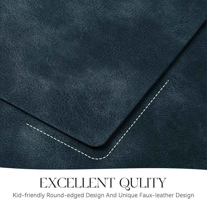 MOSAYT Vinyl Placemats Set of 4-12 X 17 Inch - Faux Leather 100% Waterproof Oil-Proof Wipeable PU Place Mats, Heat Resistant Reversible Table Mats for Kitchen, Dining, Outdoor, Navy Blue
