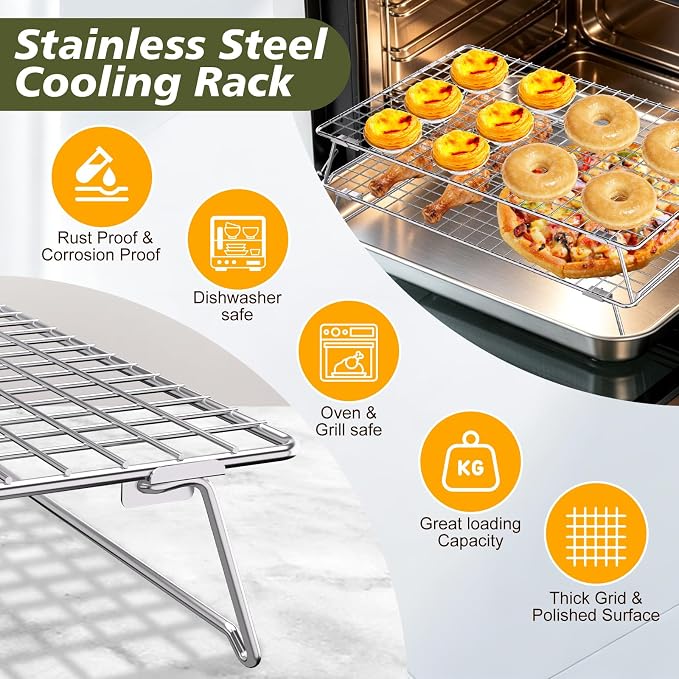 13 * 9.4 IN 2-Tier 304 Stainless Steel Cooling Rack with a kitchen tong | Cookie Cooling Racks for Baking, Collapsible Cooling Racks for Cooking and Baking Cookie Pizza Cake, Oven and Dishwasher Safe