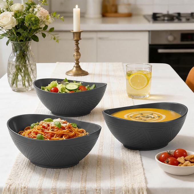 65 OZ Large Salad Bowls, Unbreakable Wheat Straw Bowls Set 4 PCS, Large Plastic Bowl Reusable, Microwave & Dishwasher Safe Kitchen Bowl for Salad, Cereal, Soup and Popcorn (Black)