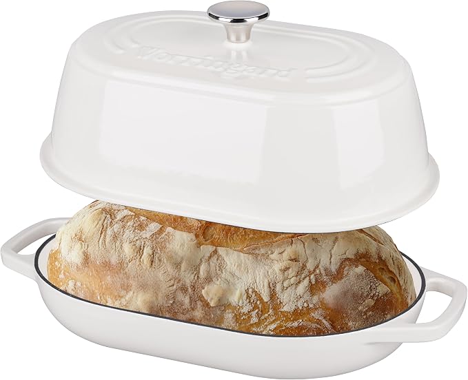 Enameled Cast Iron Dutch Oven Pot with Dome Lid, Oval Bread Oven for Homemade Sourdough Bread Baking, Oven Safe up to 500°F, 6 Quart, White