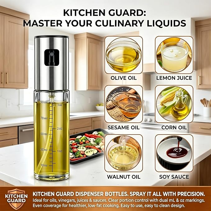 Supervalue Pack of 4 Pieces Kitchen Condiment Dispensers, 2 Glass Oil Spray Bottle(3 Oz) and 2 Squeeze Bottle (12 Oz) Set, with Measurements