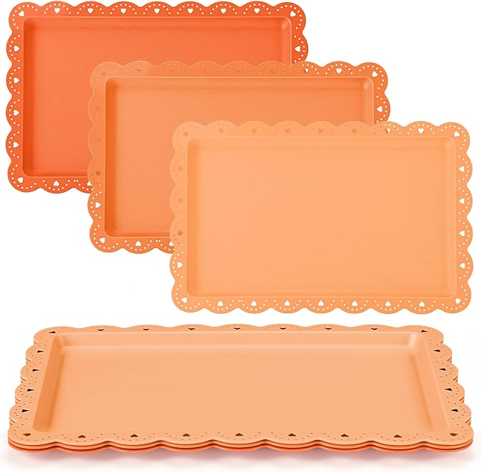 3 Pcs Orange Serving Trays Plastic Platters Dessert Cupcake Holder Party Supplies 14.4 x 9.3 Inches Rectangular Cookie Snack Display Tray for Wedding Restaurant
