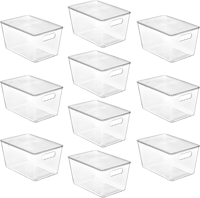 Vtopmart 10 Pack Clear Stackable Storage Bins with Lids, Large | BPA-free Plastic, Organize Vertically, For Pantry Kitchen Fridge Cabinet Closet Bathroom, Built to Last, Easy to Move