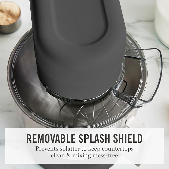Martha Stewart 5.3QT Tilt Head Stand Mixer, 12 Speeds, Stainless Steel Bowl | Dough Hook, Stainless Whisk, Beater, Removable Splash Shield, Bread, Cake & Whipping, Electric Kitchen Mixer, Caviar Gray