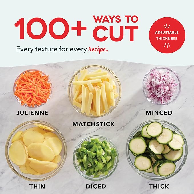 Dash Safe Slice Mandoline Slicer, Adjustable 30+ Combos, Aqua | Vegetable, Potato & Onion slicer, 1-8mm Thickness, Julienne, Matchstick & Dice Cuts, Folds Flat, Stainless Steel Blades
