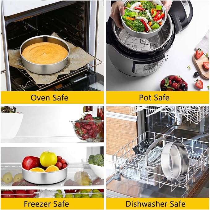 P&P CHEF 6 Inch Cake Pan Set of 2, Stainless Steel Round Baking Cake Pans | For Baking Serving, Non Toxic & Healthy, Leak-proof & Easy Clean, Mirror Finish & Easy Releasing, Oven & Dishwasher Safe