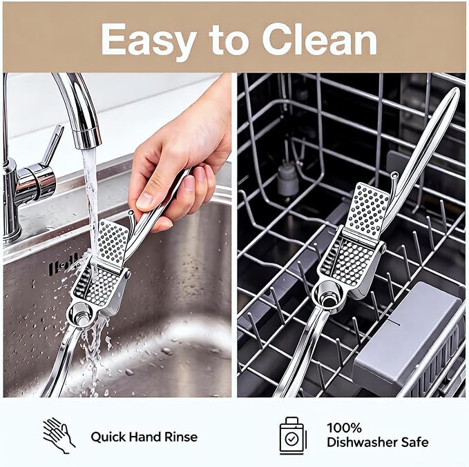 Garlic Press, Zinc Alloy Garlic Ginger Crusher & Mincer Tool Heavy Duty Garlic Mincer & Grinder with Large Chamber Multiple Studs Dishwasher Safe Ergonomic Handle Easy Squeeze Kitchen Essential