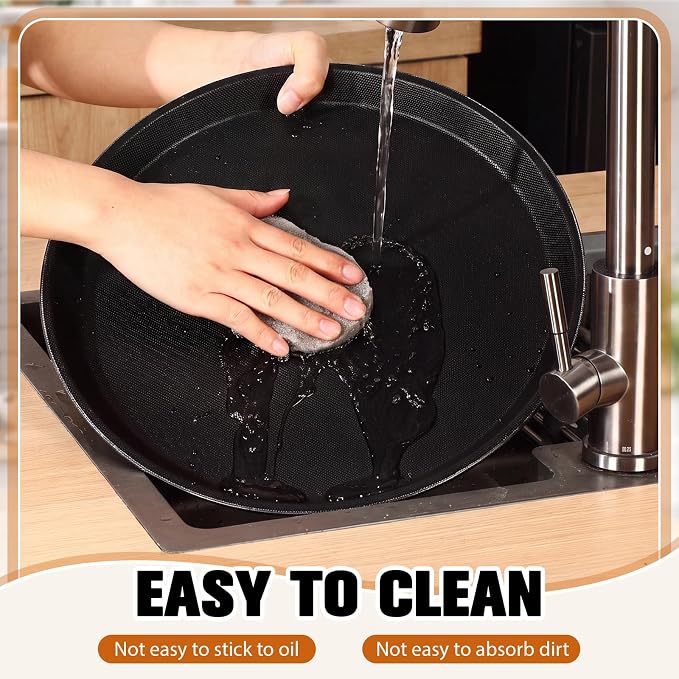 Zopeal 4 Pcs Bar Service Tray Round Plastic Non Slip,16" | For Waiter Server in Restaurant Cafeteria Bar, Raised Edges Prevent Spills, Cocktail Food Server, Textured Surface Grip