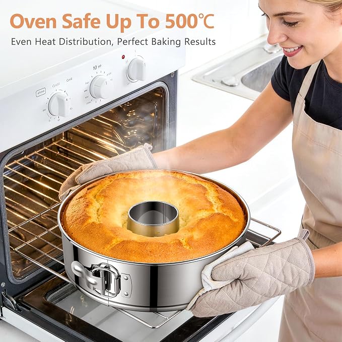 10-Inch Pound Cake Pan with Removable Bottom, 304 Food-Grade Stainless Steel Springform Bundt cake pan, Leak-Proof & Dishwasher Safe - Perfect for Angel food, Pound & Chiffon Cakes