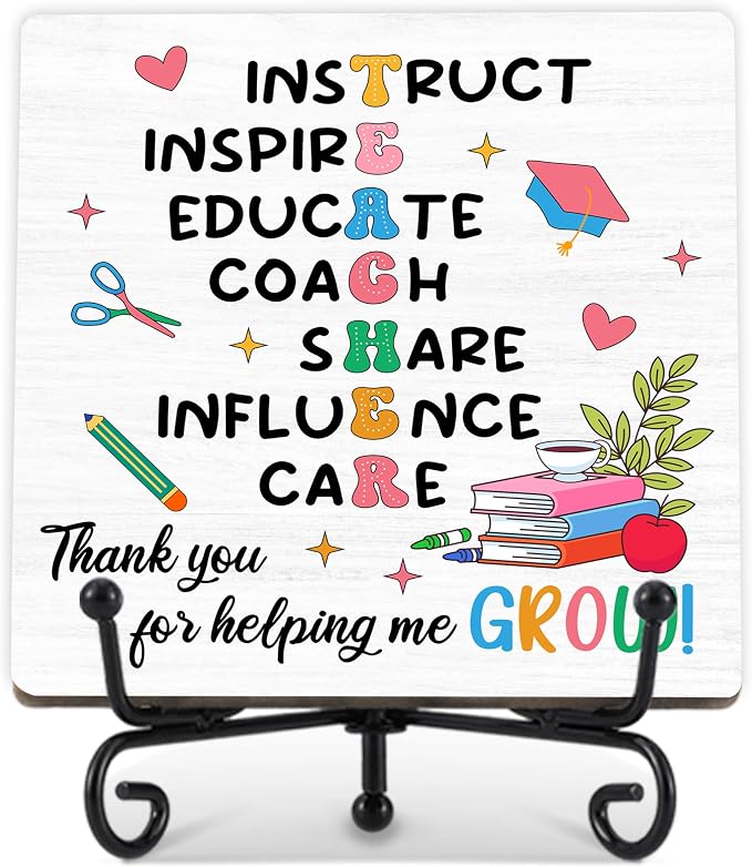 Teacher Appreciation Gifts for Women Men | 5" Wooden Plaque Sign with Stand for Mentor Teacher Gifts | Teachers Day Gift from Student Desk for Home Office Decor - A08
