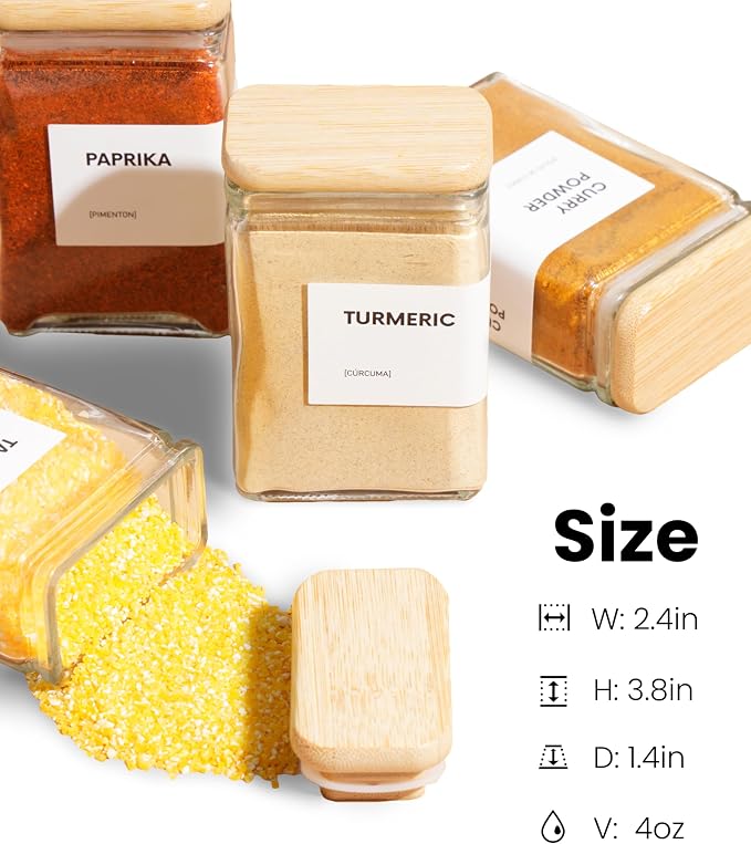 Glass Storage Jars with Bamboo Lid, glass canisters with airtight lids, Clear jars with lids for Spice, Cookie, Candy, Tea, Coffee Bean and Rice (White, 4oz, set of 12)