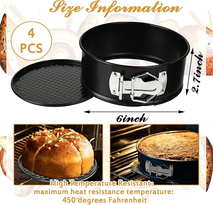 TINSKY 4 Pcs 6 Inch Springform Pan with Removable Bottom Carbon Steel Circle Spring Form Cake Pan Small Non Stick Cheese Cake Pans for Baking Kitchens