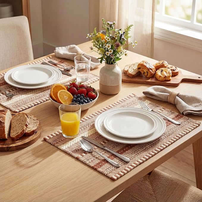 Artoid Mode Caramel Farmhouse Woven Braided Stripe Placemats Set of 6,12x18 Inch Seasonal Holiday Table Mats Party Kitchen Dining Decoration