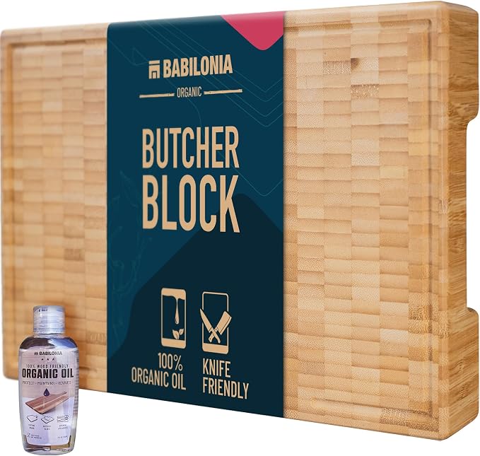 Bamboo Cutting Board, End Grain Butcher Block for Kitchen, Extra Thick 1.7" | 16 x 10 Inch (Extra Thick 1.7") Professional, Heavy Duty Hardwood Non Toxic Wooden Chopping Board (Oil & Plate Included)