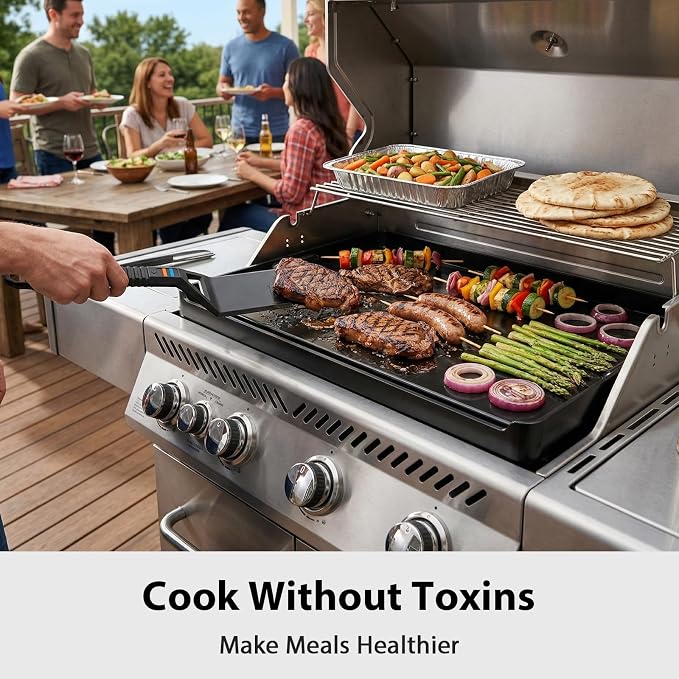 Utheer Griddle Combo Set, 23 Inch Ceramic Nonstick Cast Aluminum Griddle | Large cooking surface supports outdoor BBQ and indoor meals, designed for flexible grilling and easy cleanup