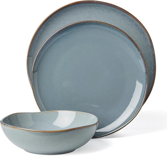 Oneida Organic Shades Blue Stoneware 18-Piece Dinnerware Set for 6 | dishwasher safe | plates and bowls sets for kitchen and dining | 10.25 inch plate, dish set, dishes | 2 inch, 28oz