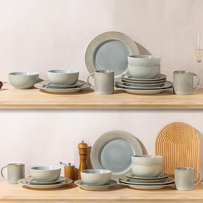 Ceramic Dinnerware Set for 4, 12-Piece Plates and Bowls Set | Lightweight Porcelain Dish Set, Scratch Resistant, Oven & Microwave & Dishwasher Safe, Desert Sage