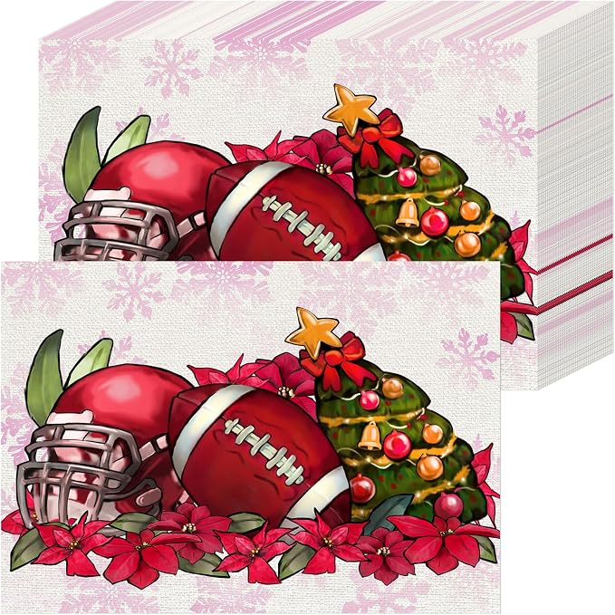50Pcs Winter Disposable Paper Placemats,Holiday Table Decor | Football Helmet Snowflake Poinsettia Design for Xmas Party