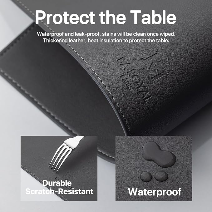 Baroyal Faux Leather Placemats Set of 4 Vinyl Washable Wipeable Table Mats for Kitchen Dining Table Heat Resistant Waterproof Modern Indoor/Outdoor Placemats Non-Slip Easy Clean Place Mats (Dark Gray)