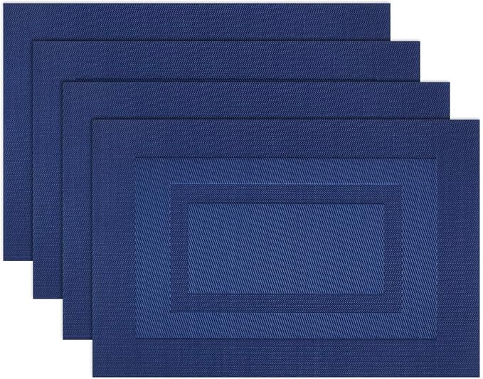 PIGCHCY Placemats,Washable Vinyl Woven Table Mats,Elegant Durable Placemats for Dining Table Set of 4 (18 x 12 inches, Navy Blue)