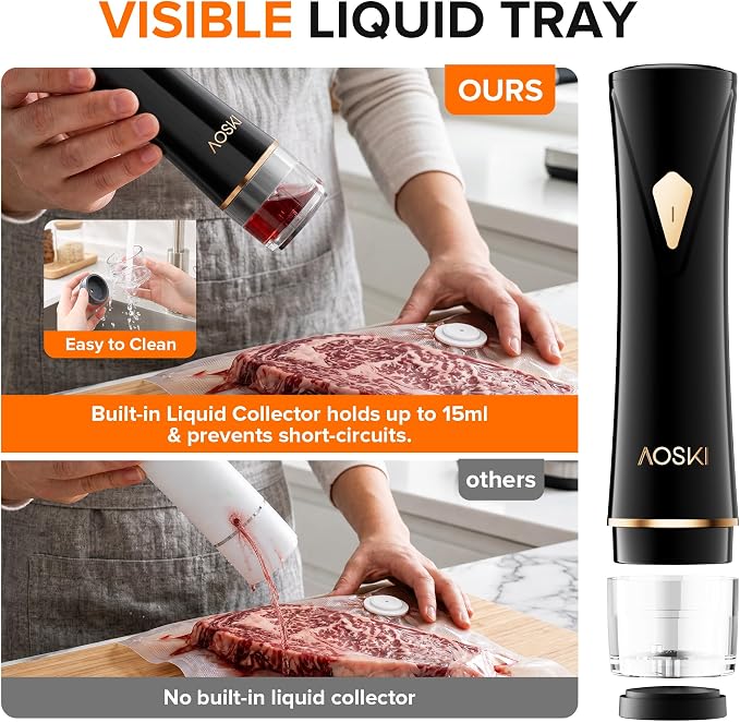 Handheld Vacuum Sealer for Food with Visible Liquid Tank | Compact Powerful Food Vacuum Sealer Machine with 10 Reusable Bags, Seal Meal Saver, Portable & Wireless, Black