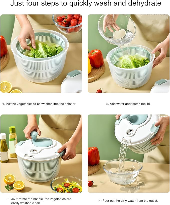 Salad Spinner Fruit Vegetable Wash: Fruit Washer Multifunctional Lettuce Spinner for Washing Spinning and Draining Greens 5 Qt