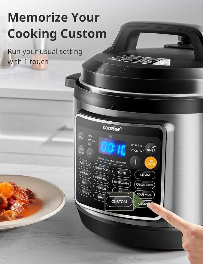 COMFEE’ 16-in-1 Electric Pressure Cooker with Non-Stick Pot for Yogurt, Rice, Slow Cooking, Steaming, and More, 8 Quarts