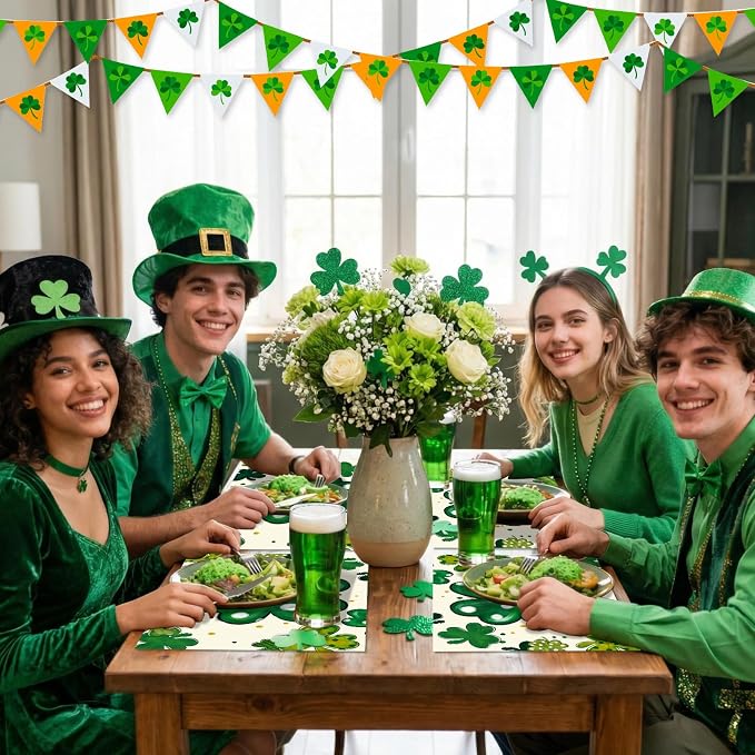 50PCS St. Patrick's Day Disposable Paper Placemats, Lucky Irish Decorative | Shamrock Clover St. Patrick's Day Party Dinner Table Decorations