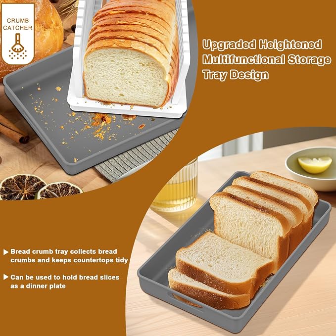 Kiss Core Adjustable Width and Thickness Bread Slicer for Homemade Bread | Bread Slicer Guide Foldable and Compact Cutting Guide with Crumb Tray Suitability for Homemade Bread Bagels Cakes