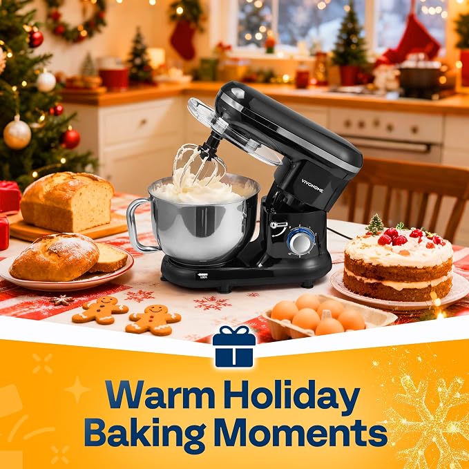 VIVOHOME Stand Mixer, 6-Quart Tilt-Head Kitchen Mixer with Bowl, Black | 10 Speeds, Dough Hook, Beater, Whisk, Splash Guard, Egg Separator, for Cake & Bread
