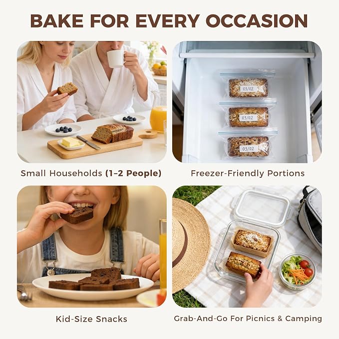 3 Pack Nonstick Mini Loaf Pans, 6 x 3.3 x 2 Inch Small Bread Pans for Homemade Bread, Tiny Banana Baking Tins with Diamond Texture, Non-toxic Mini Meatloaf Pans Set, Creamy
