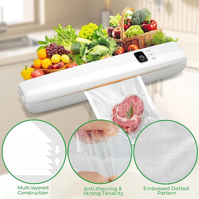 Vacuum Sealer Bags 38 PCS, 7.8" x 11.8" BPA Free Commercial Grade | Textured Vacuum Sealing Bags, Heavy Duty for Food Storage Meal Prep or Sous Vide Cooking