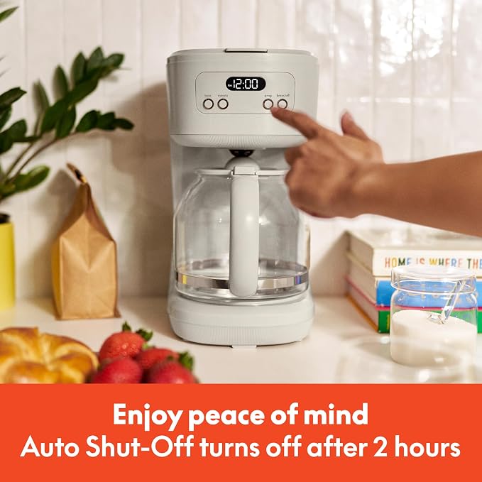 BREW 12-Cup Programmable Coffee Maker with No-Drip Glass Carafe, Oatmilk