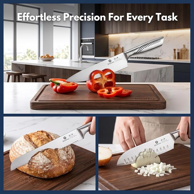 imarku 15PCS Kitchen Knife Set with Block,High Carbon Stainless Steel,Black | Built-in Sharpener,Dishwasher Safe,Ergonomic Non-Slip Handle,Space-Saving Knife Block,Ideal for Daily Cooking & Gifts