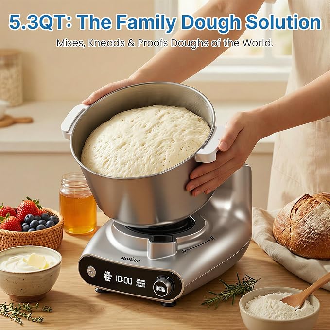 Electric Dough Mixer, Stand Mixer with Meat Grinder, Juicer | 4-in-1 Multifunctional Stand Mixer with Salad Maker 5.3QT Dough Mixer with Fermentation and Stainless Steel Bowl home Kitchen