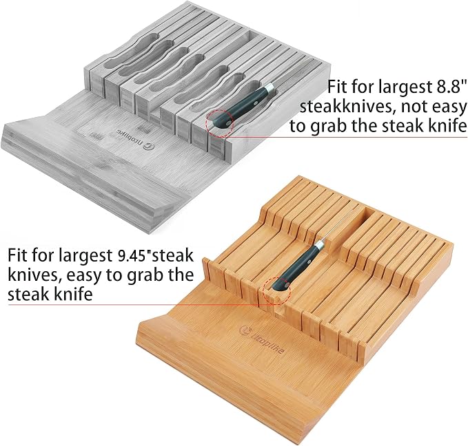 Utoplike In-drawer Knife Block Bamboo Kitchen Knives Drawer Organizer Large | Holder Storage for Steak, Paring, Bread Knives, Holds Up to 16 Knife & 1 Sharpening Steel (Knives & Sharpening Not Included)